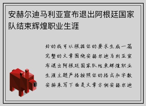 安赫尔迪马利亚宣布退出阿根廷国家队结束辉煌职业生涯
